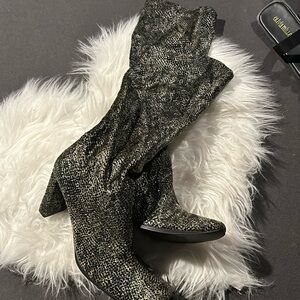 Green snake skin stretchy boots